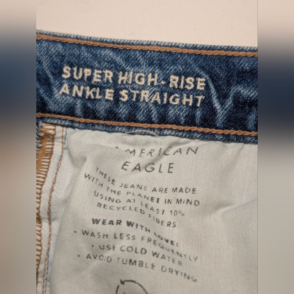 American Eagle Super High-Rise Straight Ankle Jeans Distressed Indie 0 Reg - Picture 4 of 6